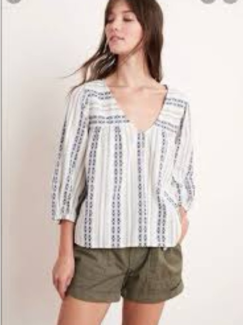 Velvet by Graham & Spencer White and Navy Striped winter jacquard blouse